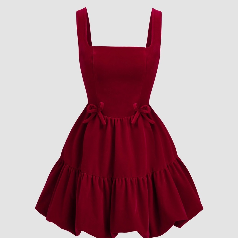 Cider VELVET LACE UP BOWKNOT BUBBLE HEM MINI DRESS L CR2-22 Back tie missing